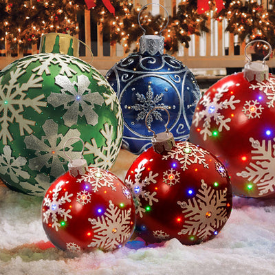 Large Inflatable Christmas Ball collection with colorful designs and lights for festive decoration.